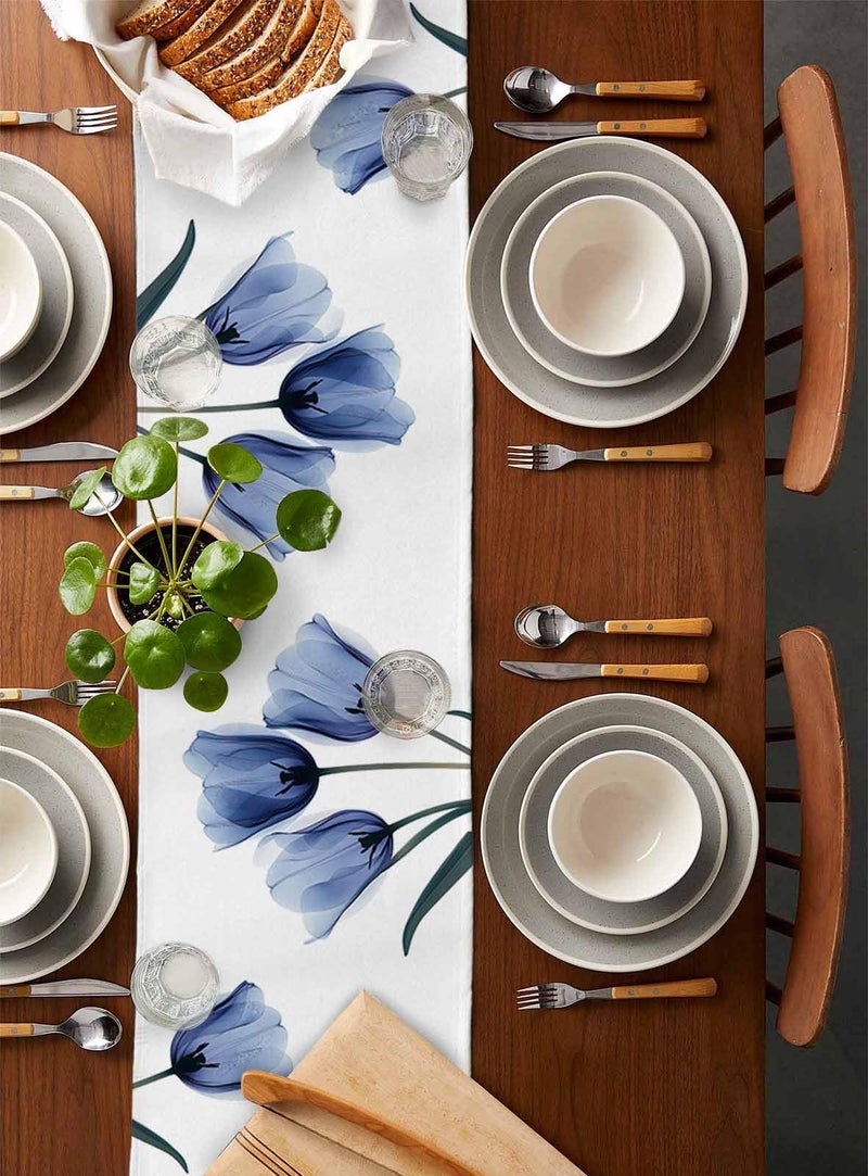 PIEPLE Floral Table Runner-Blue Tulip Cotton Linen-Long 90 inche Dresser Scarves,Flower Rustic Tablerunner for Kitchen Coffee/Dining Table Bedroom Home Living Room,Summer Spring Holiday Dinner Scarf Decor - Image 2